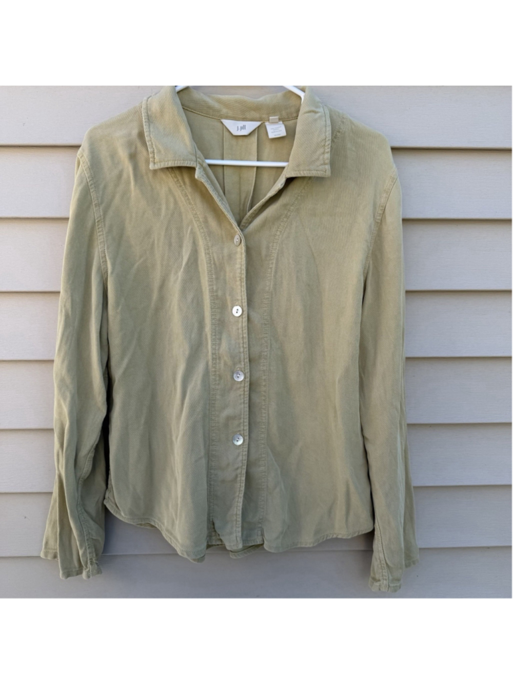J. Jill Sage Green Baby Corduroy Button Up Shirt Womens M 100% Tencel USA Made